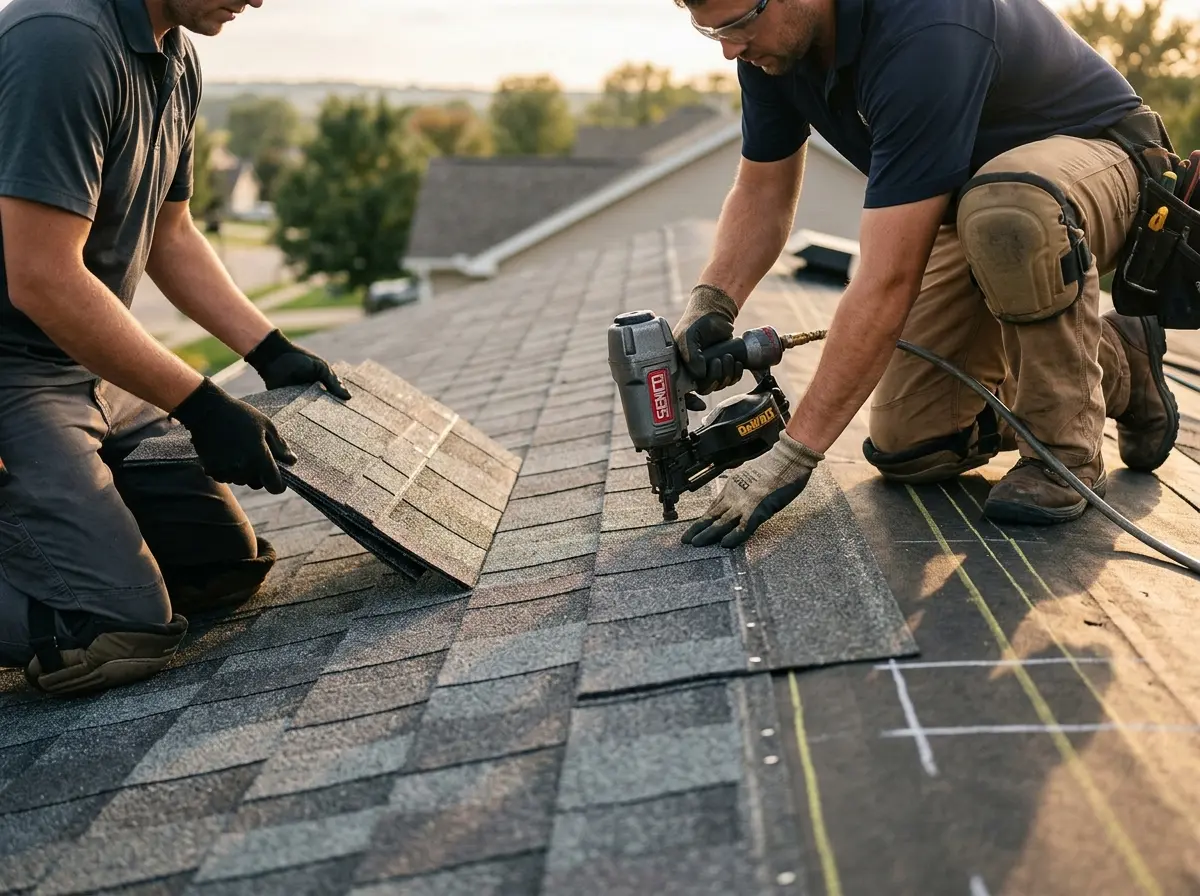 Professional roofer working on a residential roof in South Hanover